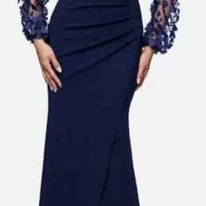 New Xscape Ariana Off-Shoulder Navy Dress Size 14 – Elegant Formal/Wedding Guest